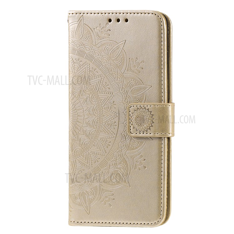 Imprint Flower Leather Wallet Phone Cover for Huawei P40 Pro - Gold-4