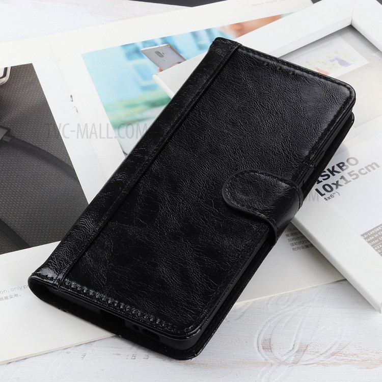 Crazy Horse Wallet Leather Flip Protector Cell Phone Cover for Huawei P40 Pro - Black-10