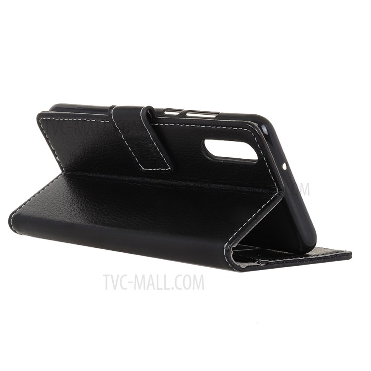 Litchi Skin Wallet Leather Stand Case for Huawei Enjoy 10e - Black-3