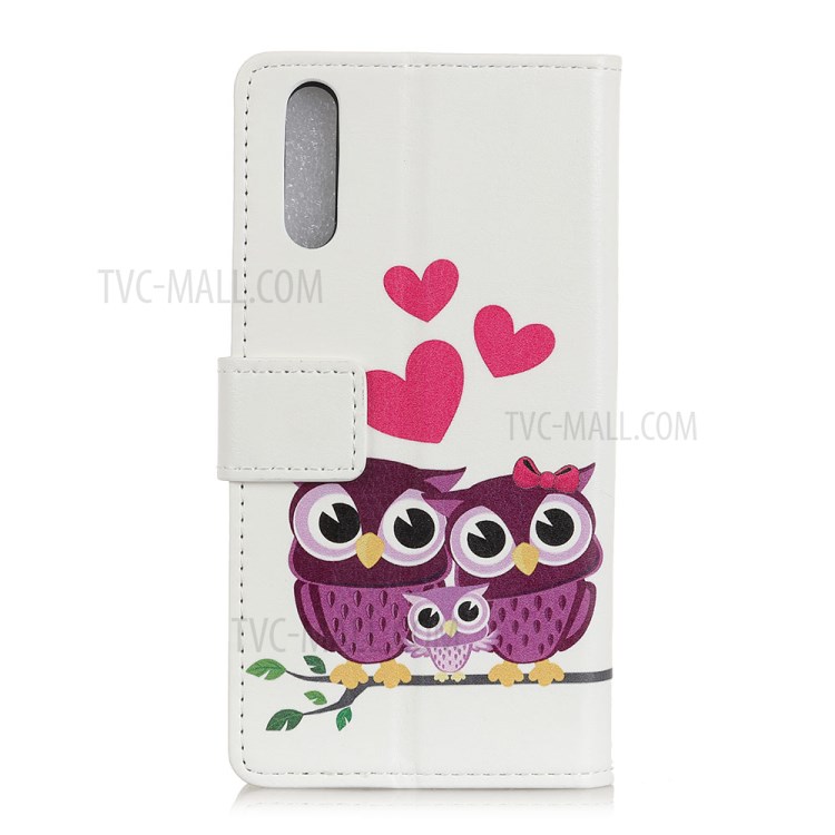 Pattern Printing Wallet Leather Stand Case for Huawei Enjoy 10e - Owls and Hearts-2