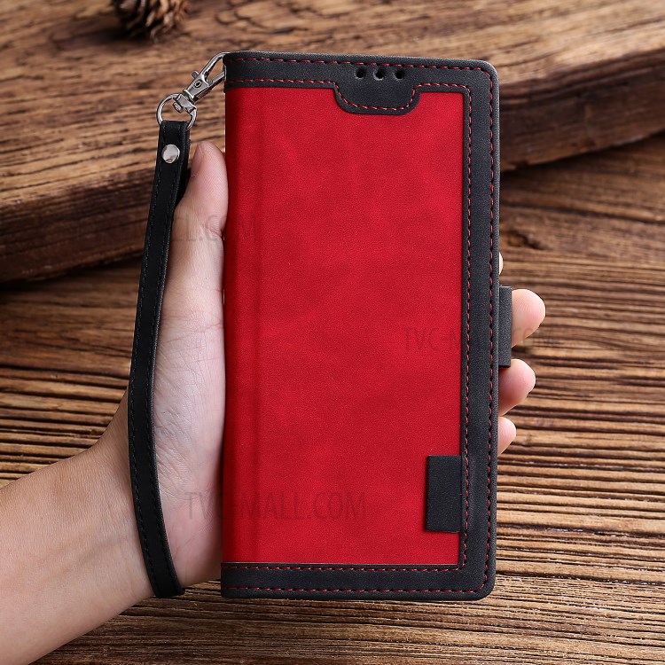 Vintage Splicing Style Wallet Stand Leather Cell Phone Casing for Huawei P40 -  Red-8