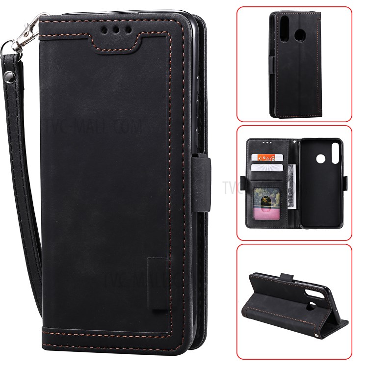 Vintage Splicing Style Wallet Stand Leather Flip Case for Huawei P30 Lite - Black-1