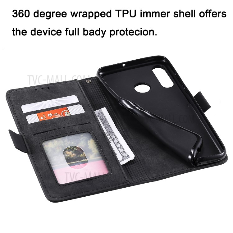 Vintage Splicing Style Wallet Stand Leather Flip Case for Huawei P30 Lite - Black-12
