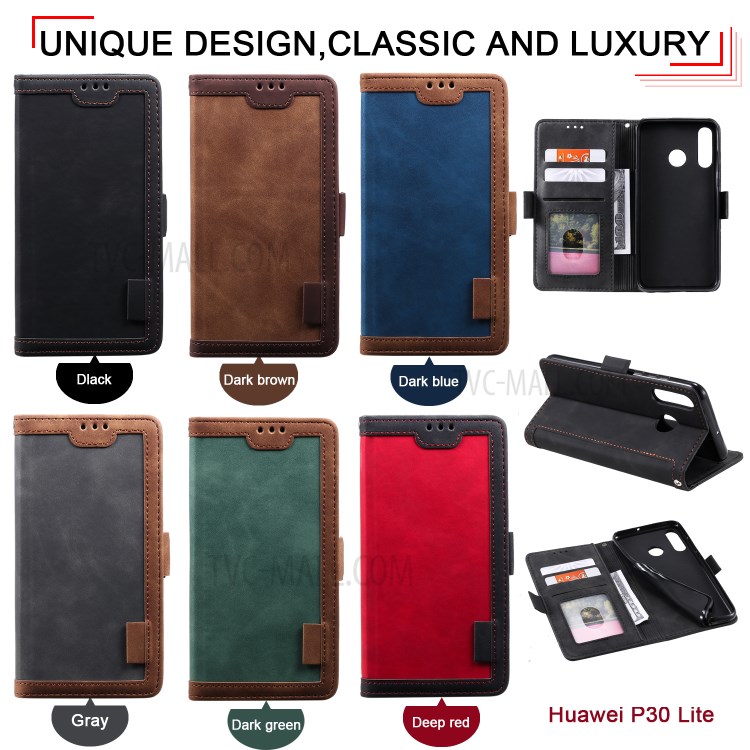 Vintage Splicing Style Wallet Stand Leather Flip Case for Huawei P30 Lite - Black-13
