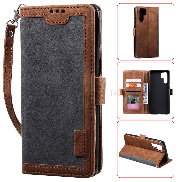 Vintage Splicing Style Wallet Stand Leather Flip Phone Cover for Huawei P30 Pro - Grey-1
