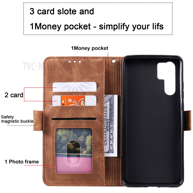 Vintage Splicing Style Wallet Stand Leather Flip Phone Cover for Huawei P30 Pro - Grey-11