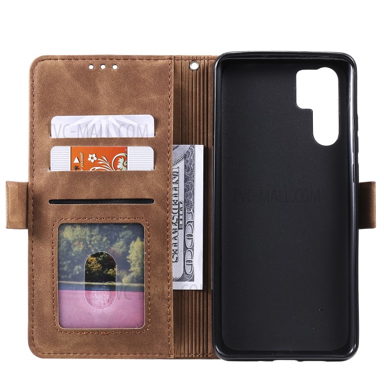 Vintage Splicing Style Wallet Stand Leather Flip Phone Cover for Huawei P30 Pro - Grey-6