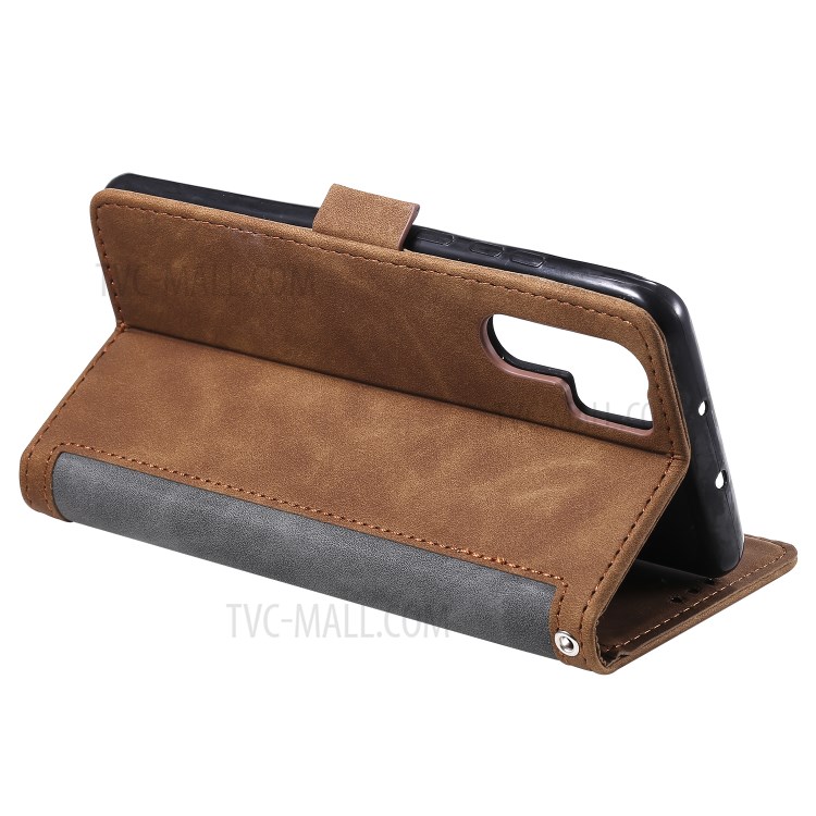 Vintage Splicing Style Wallet Stand Leather Flip Phone Cover for Huawei P30 Pro - Grey-7