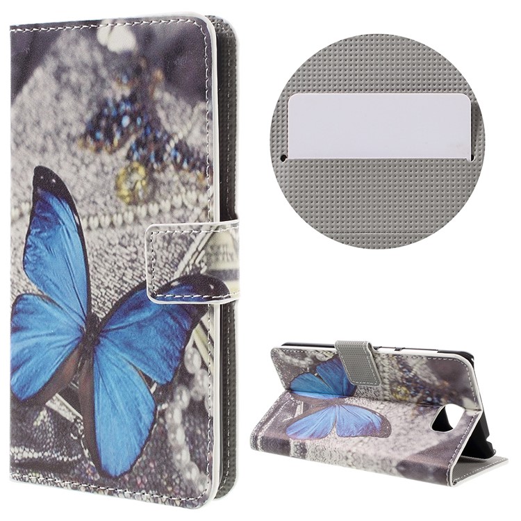 Stylish Patterned PU Leather Wallet Case for Huawei Y5II / Y5 II - Blue Butterfly-1