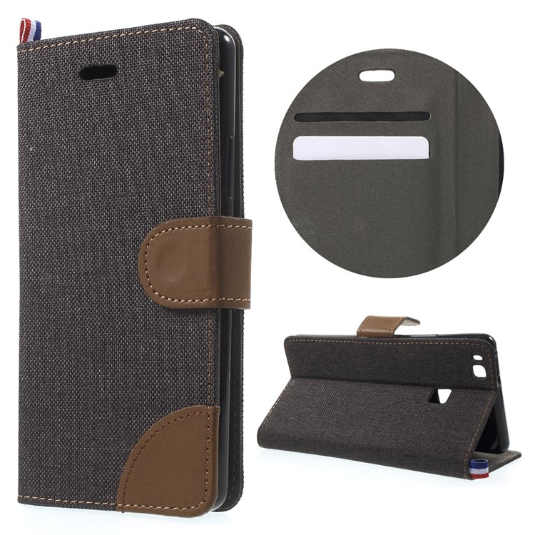 Canvas Diary Woven Texture Leather Flip Stand Case for Huawei P9 Lite/G9 Lite - Black-1