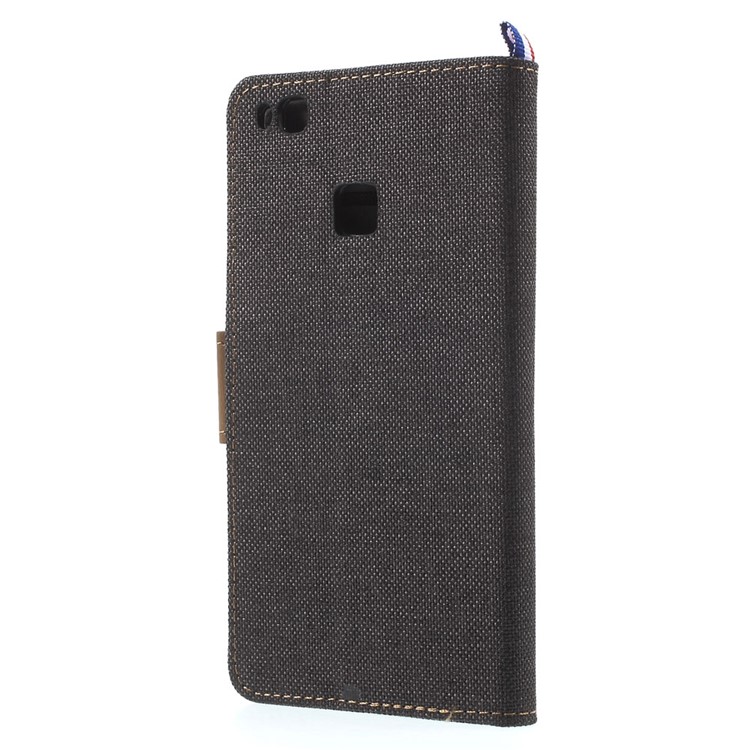 Canvas Diary Woven Texture Leather Flip Stand Case for Huawei P9 Lite/G9 Lite - Black-2