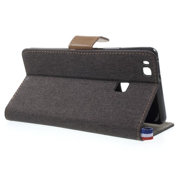 Canvas Diary Woven Texture Leather Flip Stand Case for Huawei P9 Lite/G9 Lite - Black-3