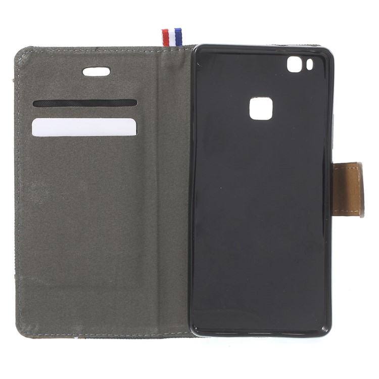 Canvas Diary Woven Texture Leather Flip Stand Case for Huawei P9 Lite/G9 Lite - Black-4