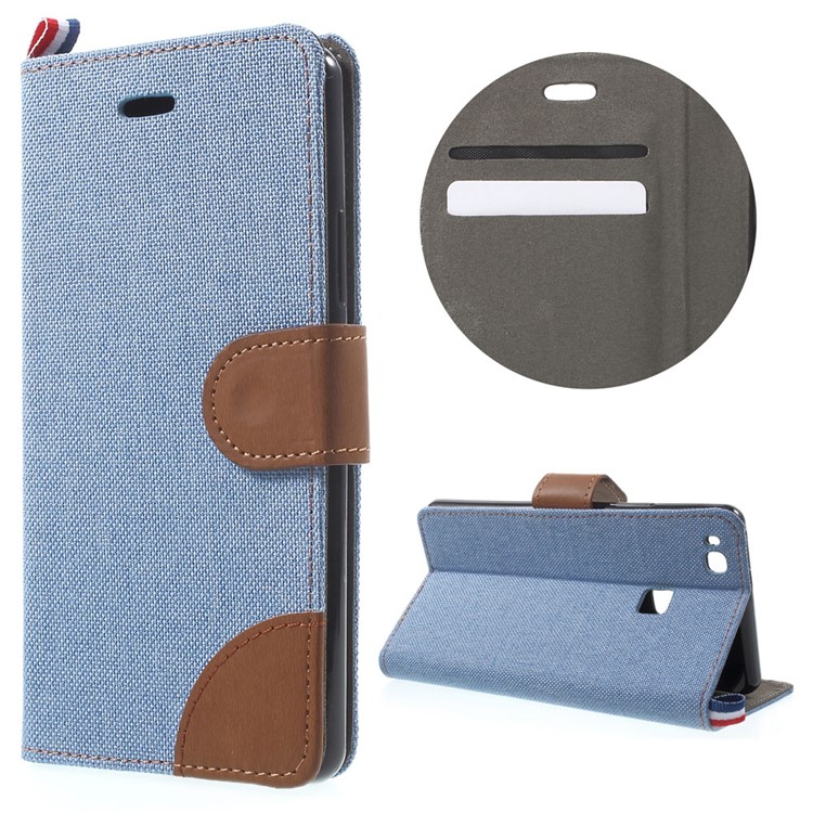 Canvas Diary Woven Texture Folio Leather Stand Case for Huawei P9 Lite/G9 Lite - Baby Blue-1