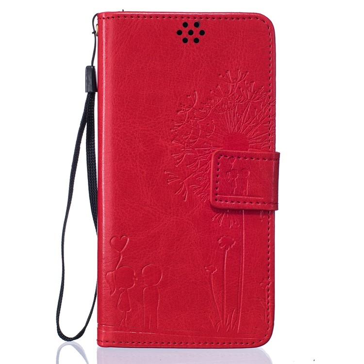 Imprint Dandelion and Lovers for Huawei P9 Lite Leather Wallet Shell - Red-1