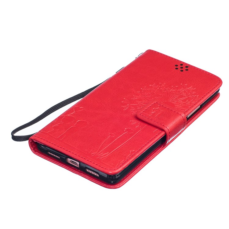 Imprint Dandelion and Lovers for Huawei P9 Lite Leather Wallet Shell - Red-3