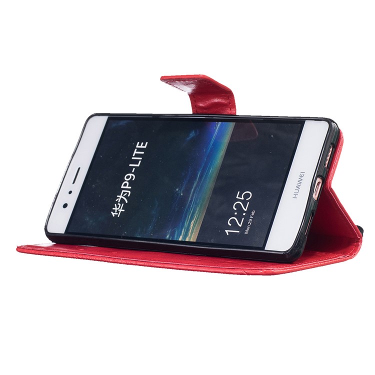 Imprint Dandelion and Lovers for Huawei P9 Lite Leather Wallet Shell - Red-5