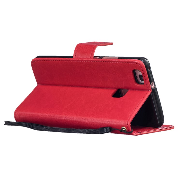 Imprint Dandelion and Lovers for Huawei P9 Lite Leather Wallet Shell - Red-6