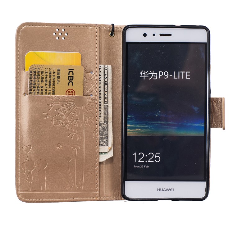 Impressum Dandelion und Lovers Leder Cover für Huawei P9 Lite - Gold-7