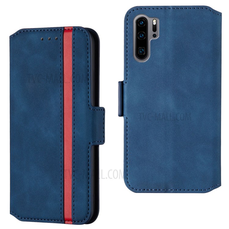 Retro Style Splicing Matte Leather Phone Case with Card Slots for Huawei P30 Pro - Blue-1