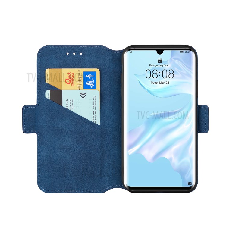 Retro Style Splicing Matte Leather Phone Case with Card Slots for Huawei P30 Pro - Blue-6