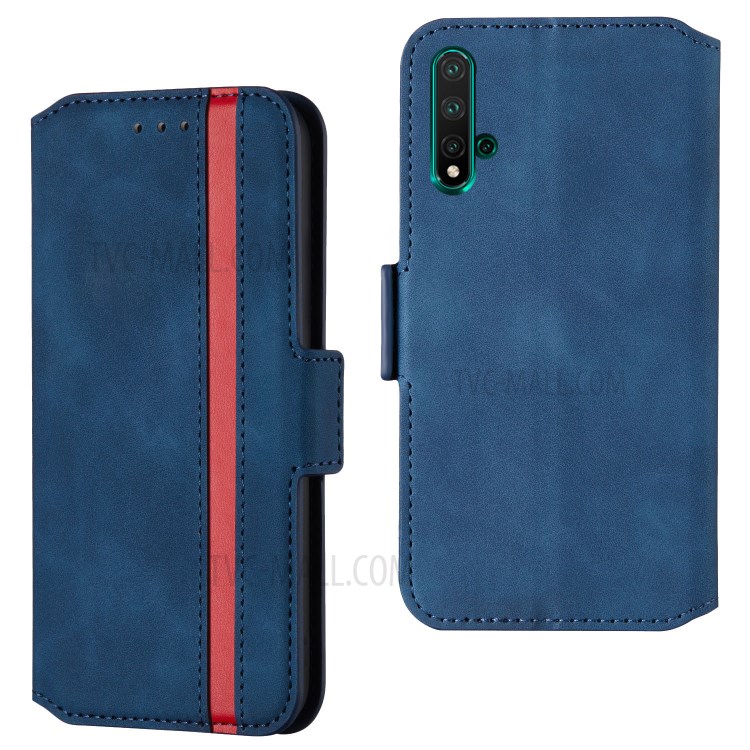 Retro Style Splicing Matte Leather Case Phone Cover with Card Slots for Huawei Honor 20/nova 5T - Blue-1