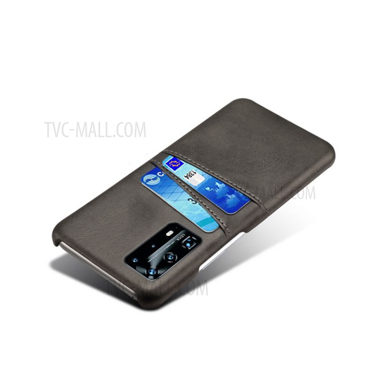 KSQ Double Card Slots PU Leather Coated Hard PC Case for Huawei P40 - Black-3