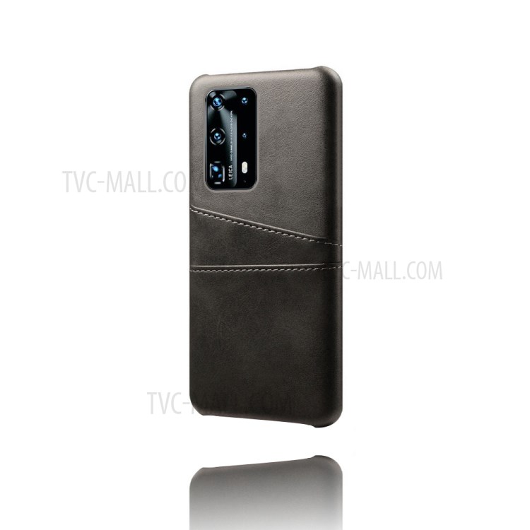 KSQ Double Card Slots PU Leather Coated Hard PC Case for Huawei P40 - Black-4