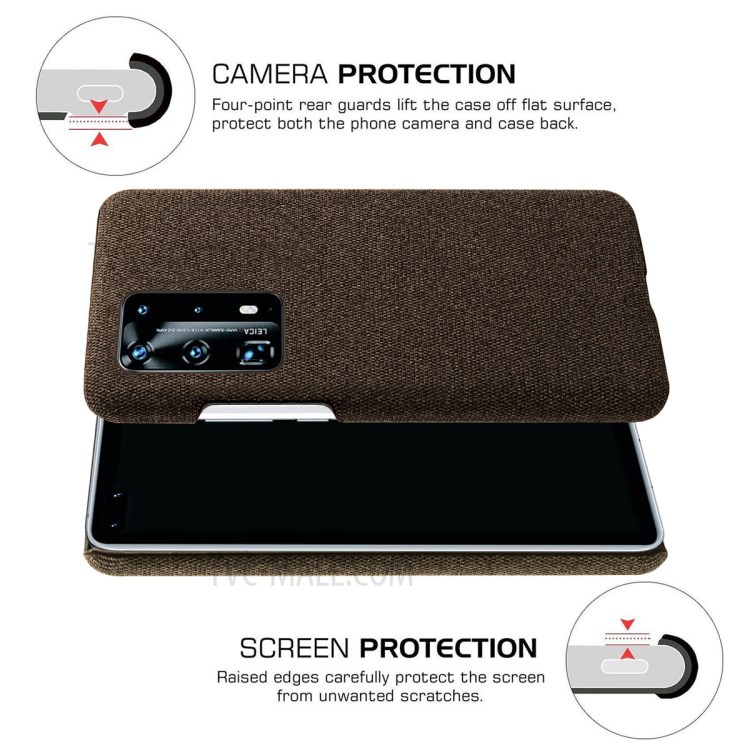 KSQ Cloth Texture Hard Plastic Case for Huawei P40 Pro - Brown-5