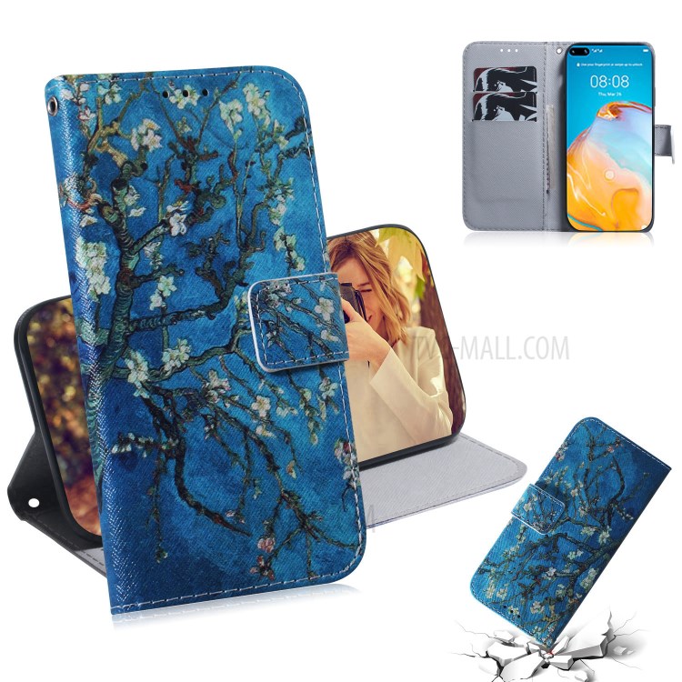 Pattern Printing Wallet Leather Shell Stand Phone Case for Huawei P40 - Flower Tree-1