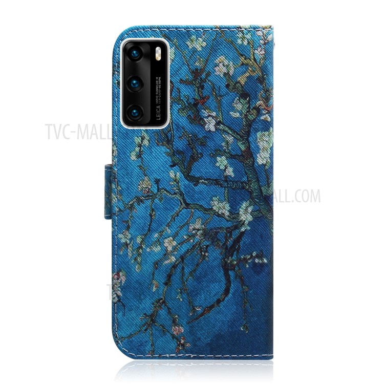 Pattern Printing Wallet Leather Shell Stand Phone Case for Huawei P40 - Flower Tree-3