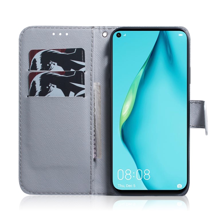 Pattern Printing PU Leather Wallet Case for Huawei P40 lite/nova 7i/nova 6 SE - Black and White Wolf-9