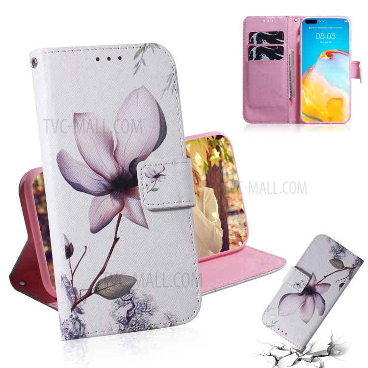 Pattern Printing Leather Stand Case with Card Slots for Huawei P40 Pro - Beautiful Flowers-1