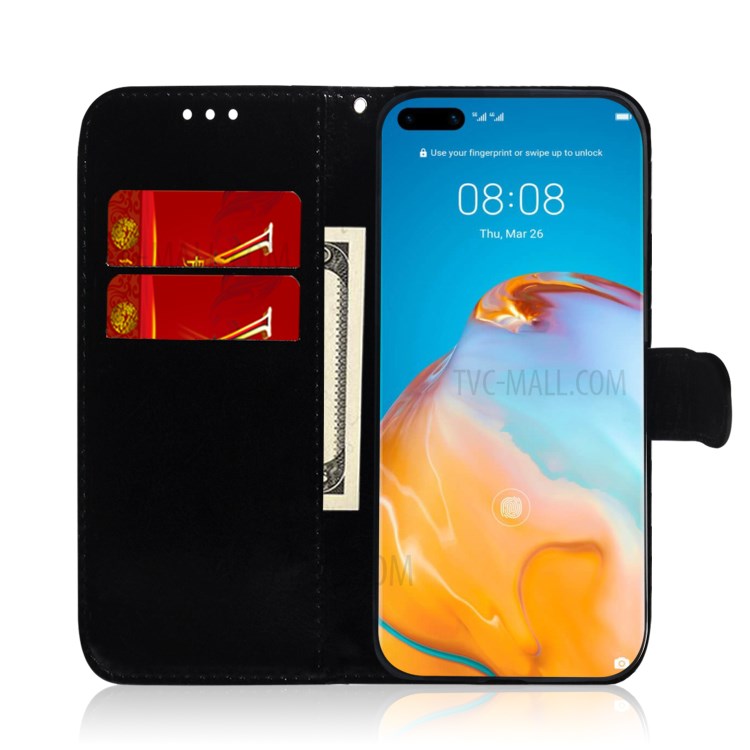 Mirror Surface Leather Wallet Cover with Strap Case for Huawei P40 Pro - Purple-9
