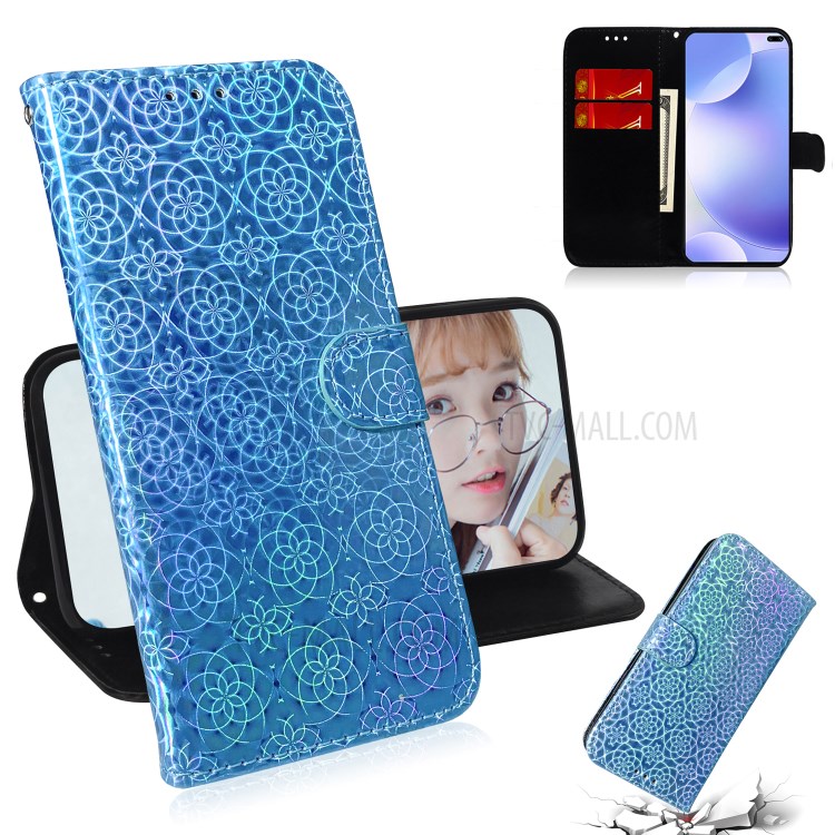 Flower Pattern Leather Stand Case with Card Slots for Huawei P40 Pro - Blue-1