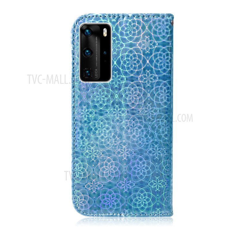 Flower Pattern Leather Stand Case with Card Slots for Huawei P40 Pro - Blue-3