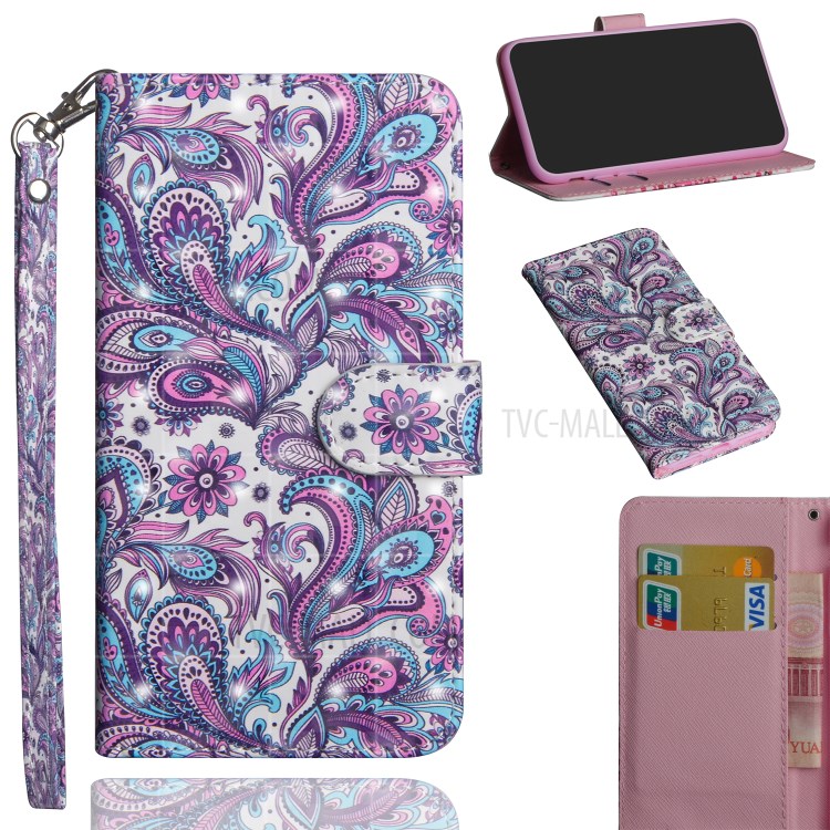 Light Spot Decor Pattern Printing Wallet Stand Flip Leather Case with Lanyard for Huawei P40 - Paisley Flowers-1