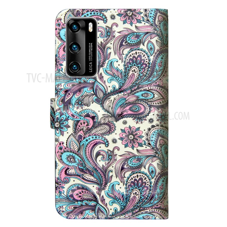 Light Spot Decor Pattern Printing Wallet Stand Flip Leather Case with Lanyard for Huawei P40 - Paisley Flowers-3