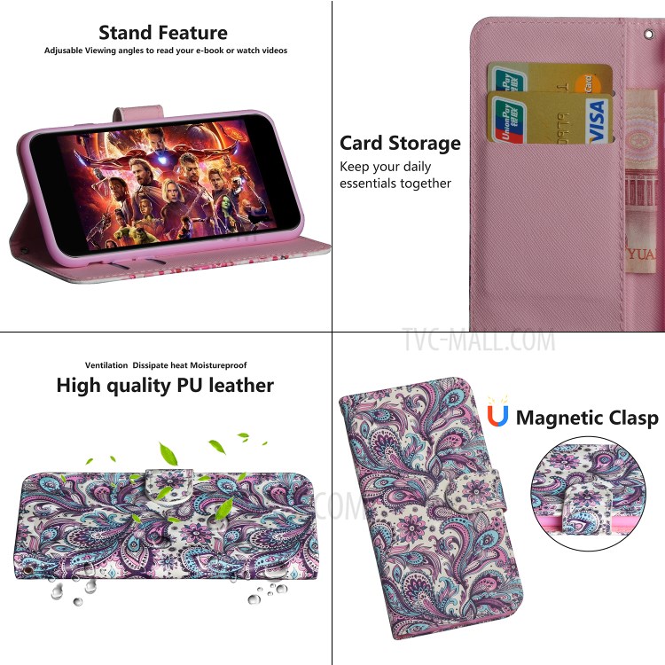 Light Spot Decor Pattern Printing Wallet Stand Flip Leather Case with Lanyard for Huawei P40 - Paisley Flowers-6