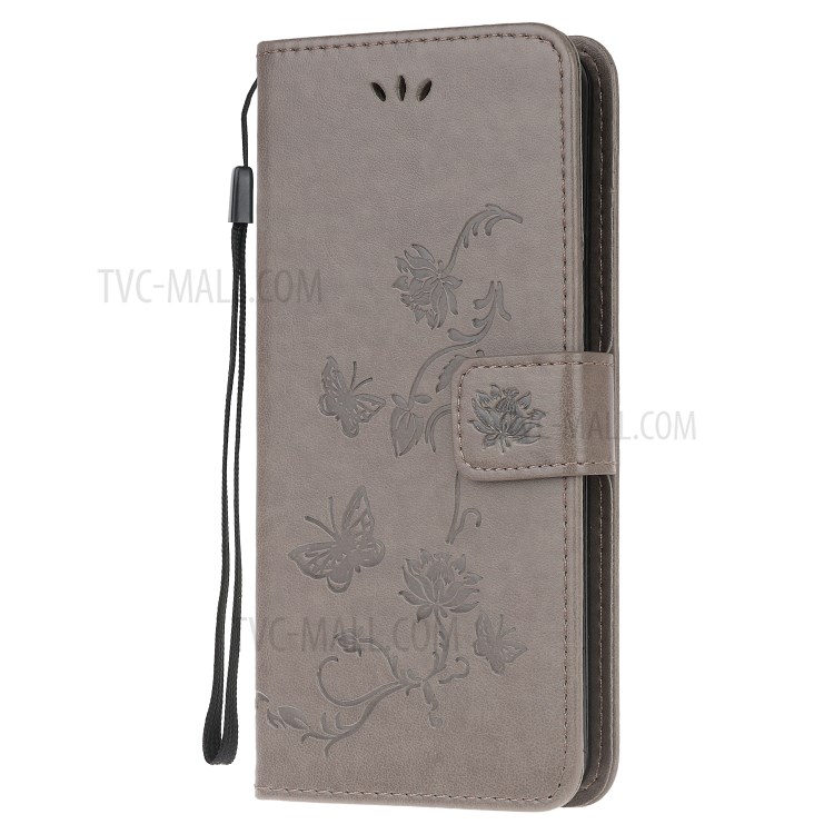 Imprint Butterfly Flower Wallet Leather Cell Phone Case for Huawei P40 Pro - Grey-2