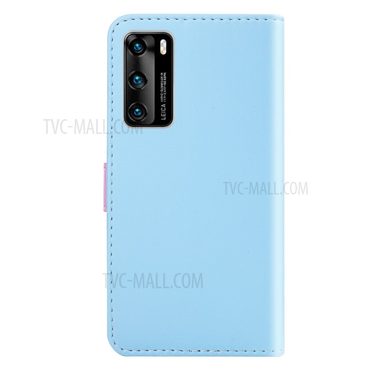 Tricolor Splicing Leather Wallet Mobile Phone Shell for Huawei P40 - Blue/Purple/Grey-3