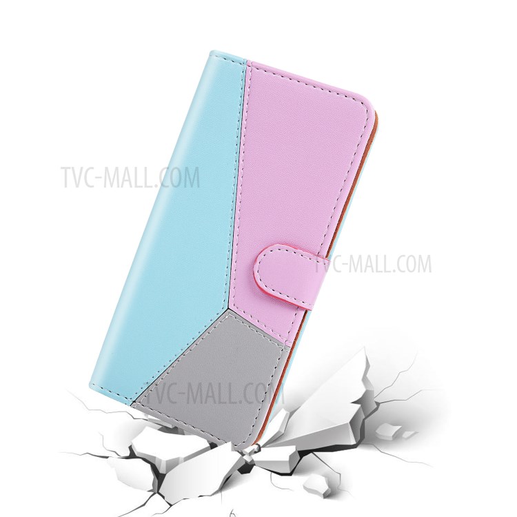 Tricolor Splicing Leather Wallet Mobile Phone Shell for Huawei P40 - Blue/Purple/Grey-7