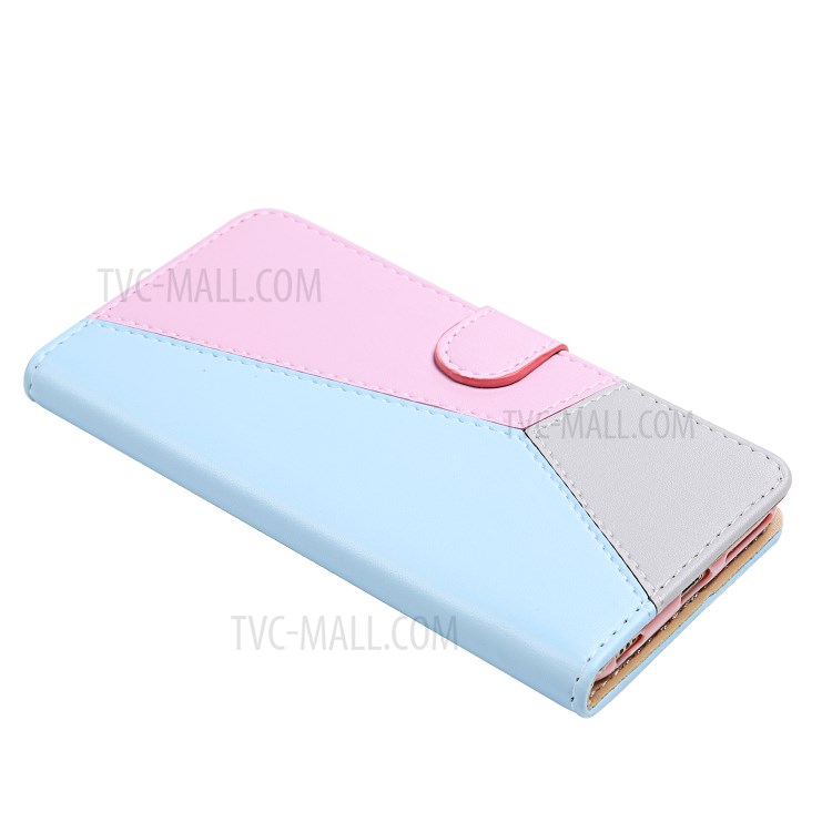 Three-color Splicing Leather Wallet Cell Phone Cover for Huawei P40 Pro - Blue/Purple/Grey-6