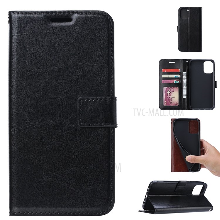 Crazy Horse Texture Wallet Stand Leather Cover Case for Huawei P40 Pro - Black-1