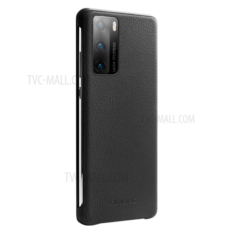 QIALINO Litchi Texture Genuine Leather Phone Shell with View Window Case for Huawei P40 - Black-2