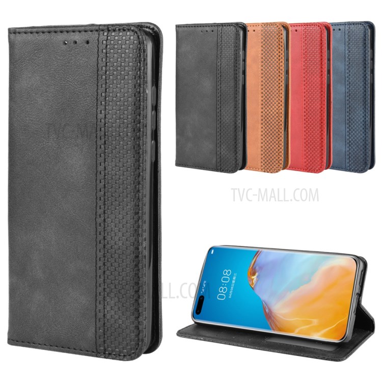 Wallet Stand Auto-absorbed Retro PU Leather Phone Casing for Huawei P40 Pro - Black-14