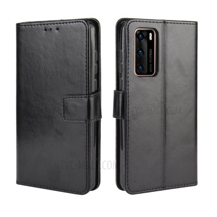 Crazy Horse Texture Protection PU Leather Wallet Mobile Phone Shell for Huawei P40 - Black-1