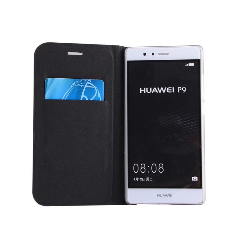 PU Leather Flip Case with Card Slot for Huawei P9 - Black-4
