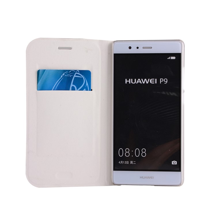 Flip Leather Cover with Card Slot for Huawei P9 - White-4