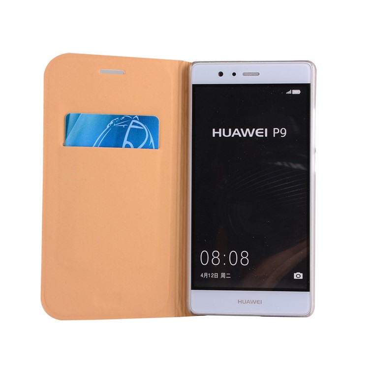 Leather Flip Case Card Slot Cover for Huawei P9 - Gold-4